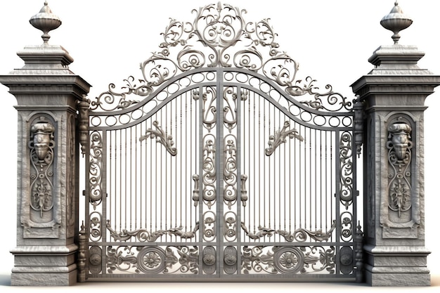 An intricately designed iron gate at the entrance