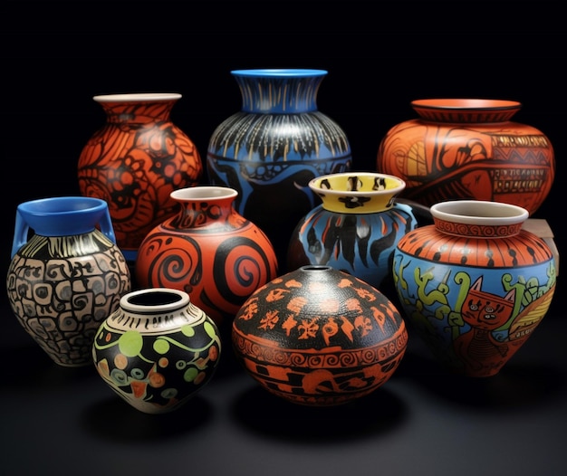 Intricately designed and painted pottery pieces