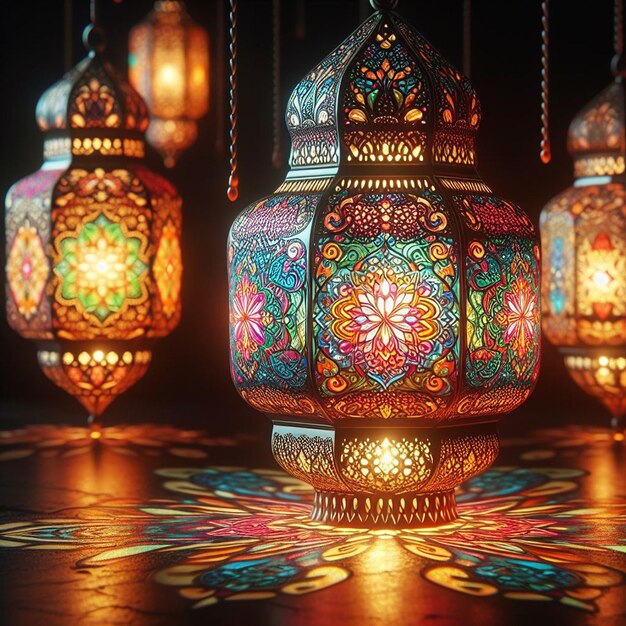 Photo intricately designed ramadan lanterns fanoos glowing