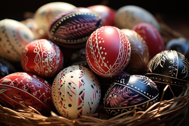 Intricately painted colorful traditional Easter eggs
