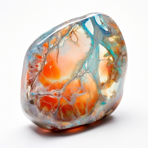 Intricately Sculpted Bright Orange And Blue Watercolor Onyx Rock