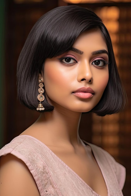 Photo intriguing asian woman with bob cut