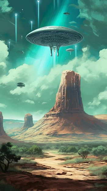Intriguing Poster Alien Invasion by Cyborg Jr in Turquoise Style