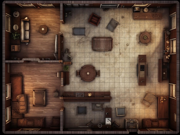 Introducing Compact 2D DD Battlemap with Closed Door Rooms Grid Overlay and Small Size Unleash y
