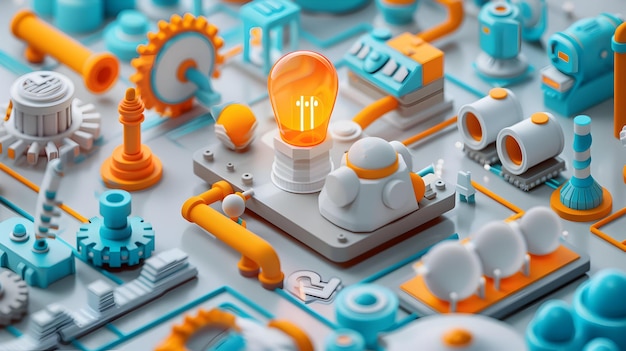 Фото Изображение изобретательной 3d мультфильма символ инноваций и творчества для новаторских идей и изобретательности