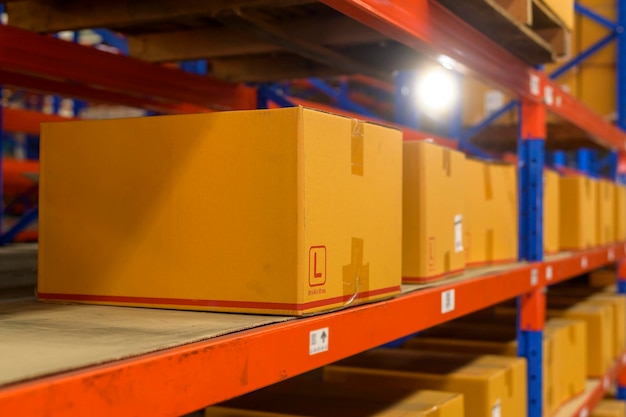 Inventory full of shelves in modern warehouse storage of retail shop