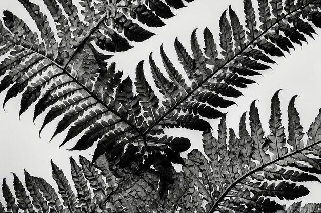 Photo inverted black and white closeup photography series of detail of tree fern leaves