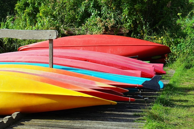 Photo inverted canoe boats