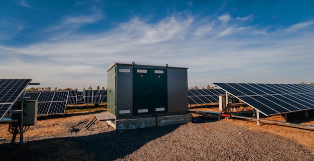 Photo inverter and store energy building. solar cell park