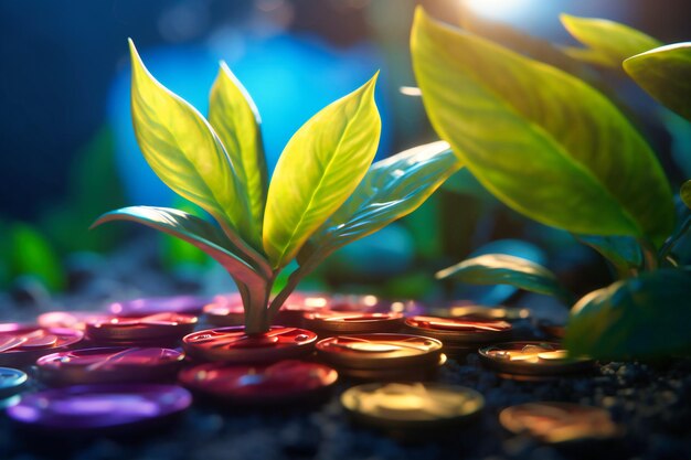 Фото Инвестируйте в светлое будущее с изображением растущего растения на монетах