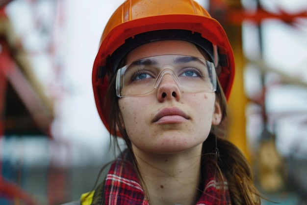 Photo invest in new development with young woman at construction site