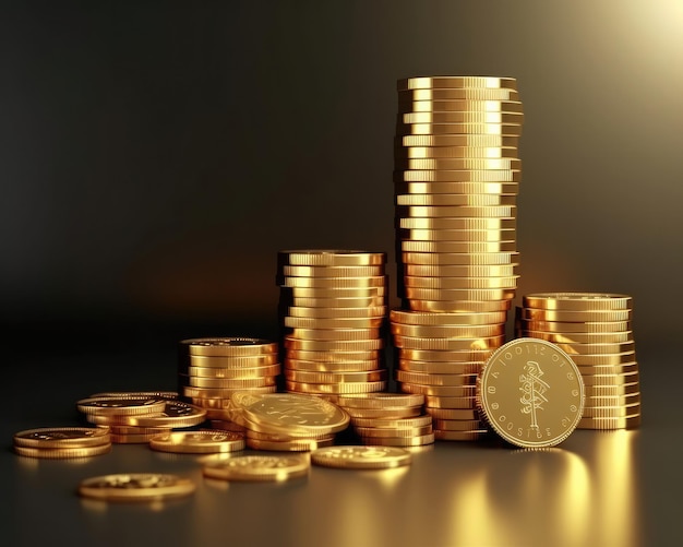 Investeer Gouden groeiende pijl met gouden muntengeldstapels