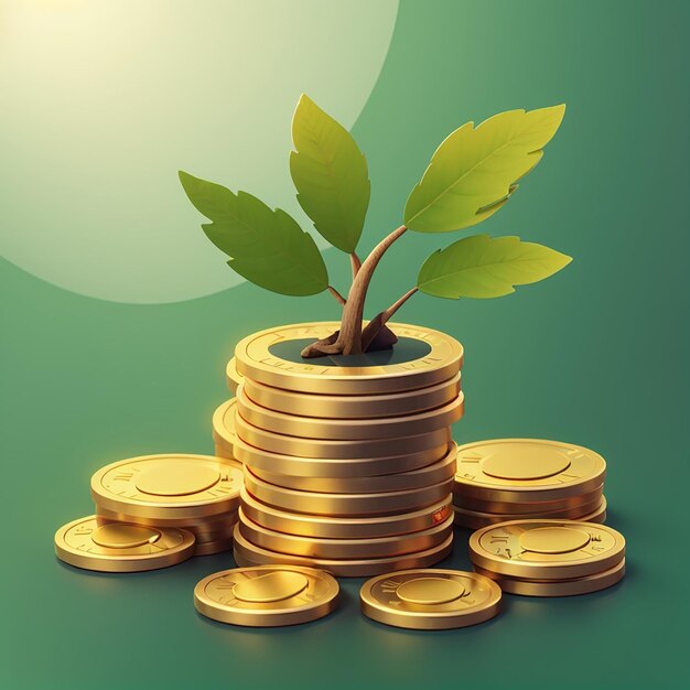 Investeringen Planten Geld met Gouden Munt Cartoon Vector Icon Illustratie Financiën Object Icon Concept Geïsoleerd Premium Vector Flat Cartoon Stijl
