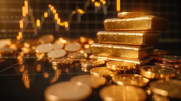 Foto investeringsgroei concept met goudprijs op de goudmarkt grafiek achtergrond kaarsenstok grafiek grafiek van de goudmarkt beleggingshandel