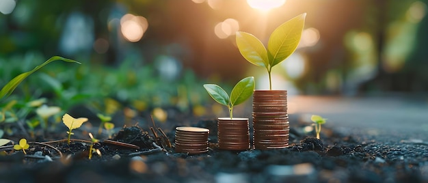 Investing in Electric Vehicles and a Net Zero Future A Stack of Coins Representing Sustainable Growth Potential in ESG Investments Concept Electric Vehicles Sustainable Growth ESG Investments