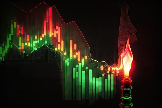 Investment candlestick graph chart of stock market with green and red color