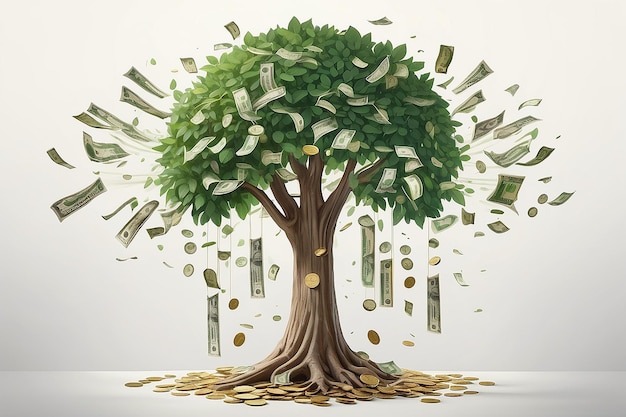 Investment and finance growth business concept Businessman putting a coin in flowers pot and watering green money tree