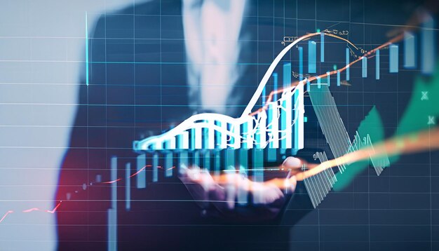 Investment financial chart and exchange financial growth graph