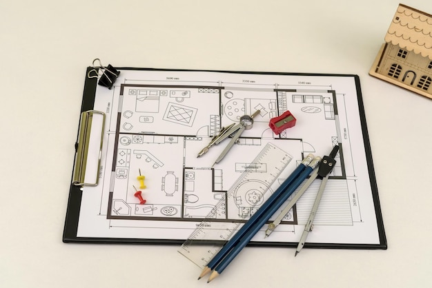 Investment for a house sketch with instrument blueprint plan