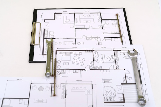 Investment for a house sketch with instrument blueprint plan