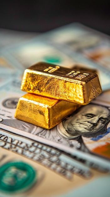 Investment insight gold bar on us dollar bills economic graph vertical mobile wallpaper