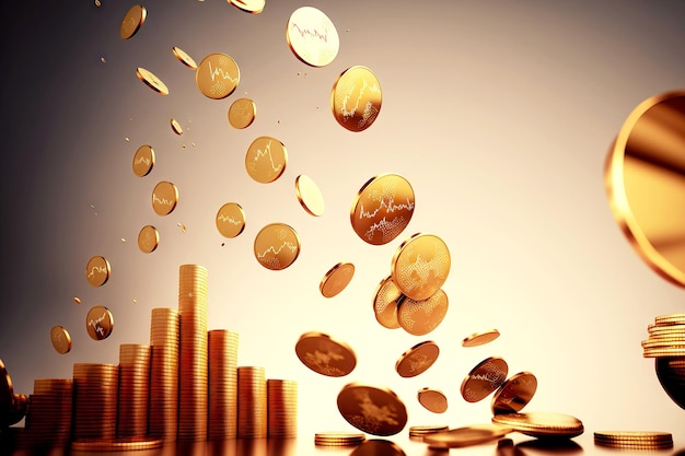 Investments and coins falling depicting stock market