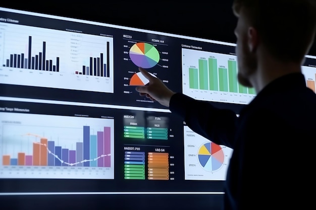 Investor analyseert beursverslag en financieel dashboard analyseert statistische gegevens economische