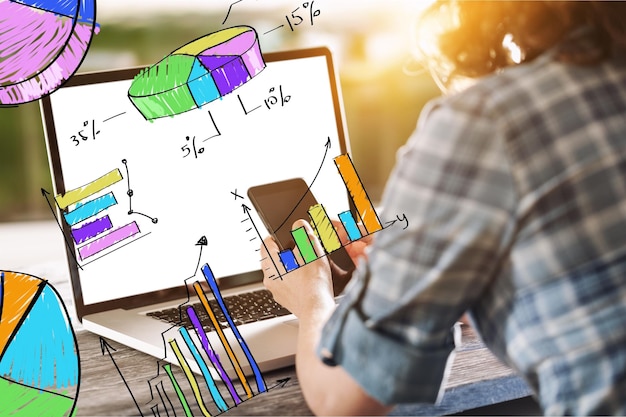 Investor analyzing stock market investments with financial dashboard, business intelligence (BI),