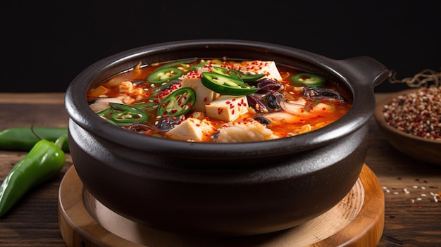 Invigorating Kimchi Jjigae Steaming Hot Bowl of Spicy Korean Stew with Tofu and Vegetables