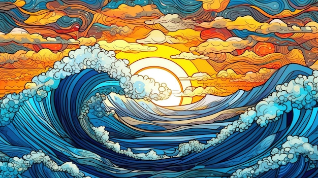 활기찬 바다 바람 환상 개념 일러스트레이션 그림