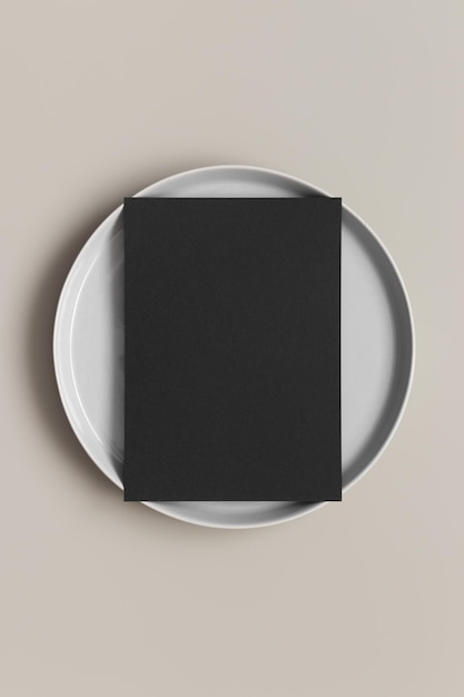 Photo invitation black card mockup on a plate 5x7 ratio similar to a6 a5