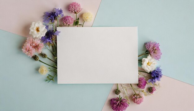 Invitation card mockup adorned with natural flowers offering a minimalist template for various occa