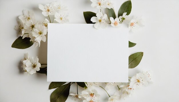 Photo invitation card mockup adorned with natural flowers offering a minimalist template for various occa