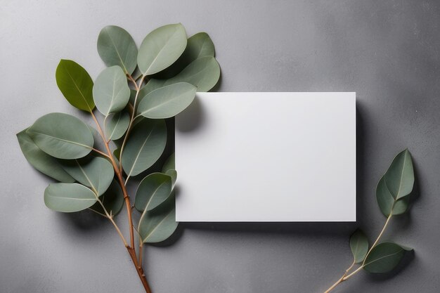 Invitation card mockup with eucalyptus twigs