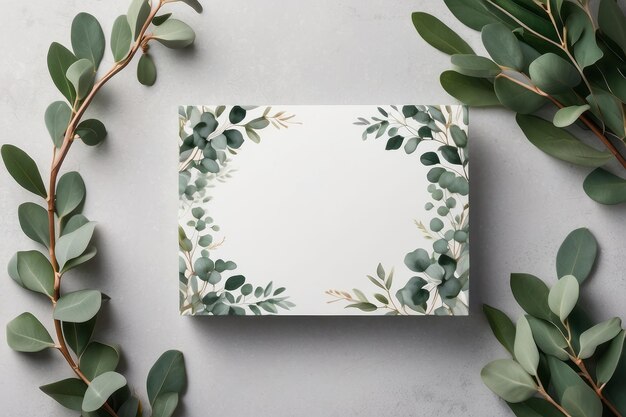 Invitation card mockup with eucalyptus twigs