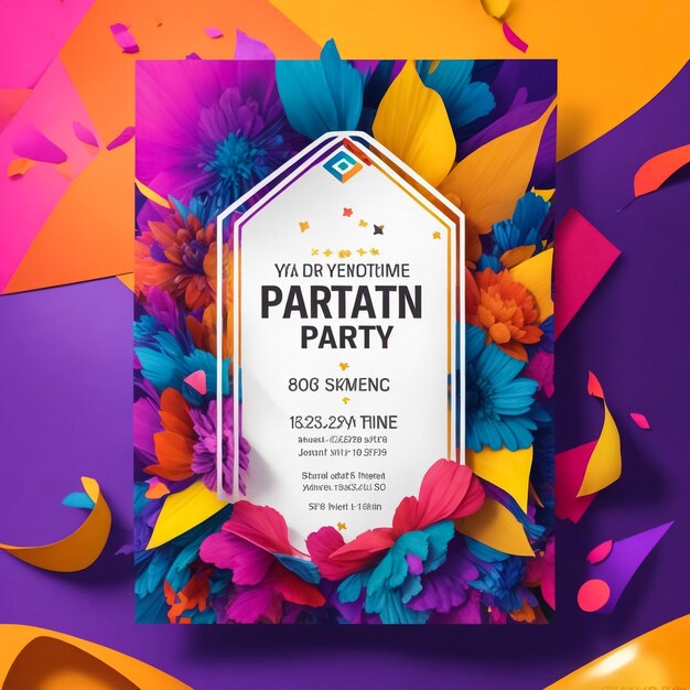 Photo invitation disco party poster template with geometric background