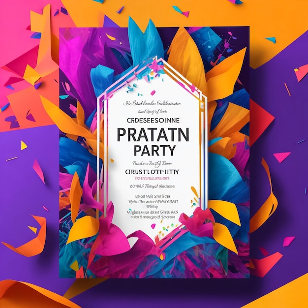 Invitation Disco Party Poster Template with geometric background