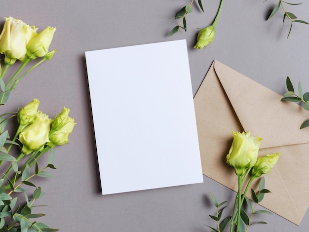 Invitation or Greeting Card Mockup with Flowers