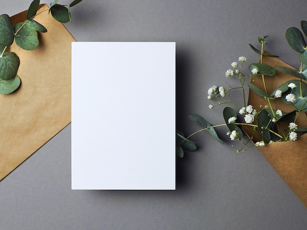 Invitation or Greeting Card Mockup with Flowers