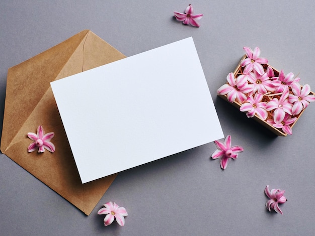 Invitation or Greeting Card Mockup with Flowers