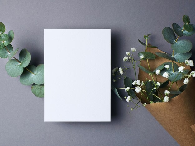 Invitation or Greeting Card Mockup with Flowers