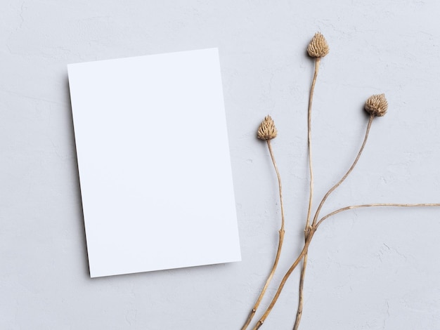 Invitation or Greeting Card Mockup with Flowers