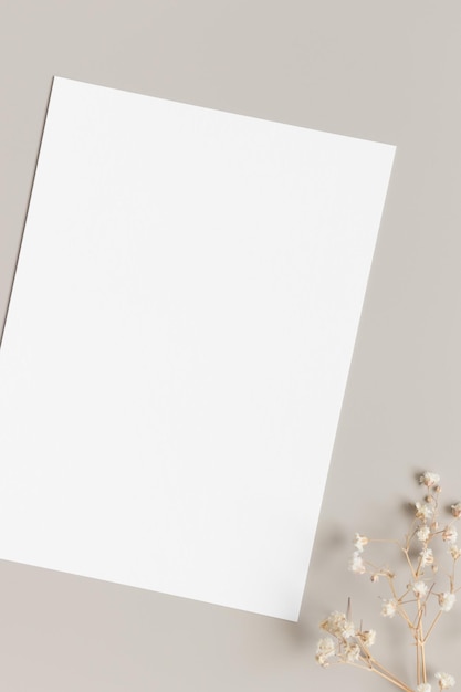 Photo invitation white card mockup with a gypsophila 5x7 ratio similar to a6 a5