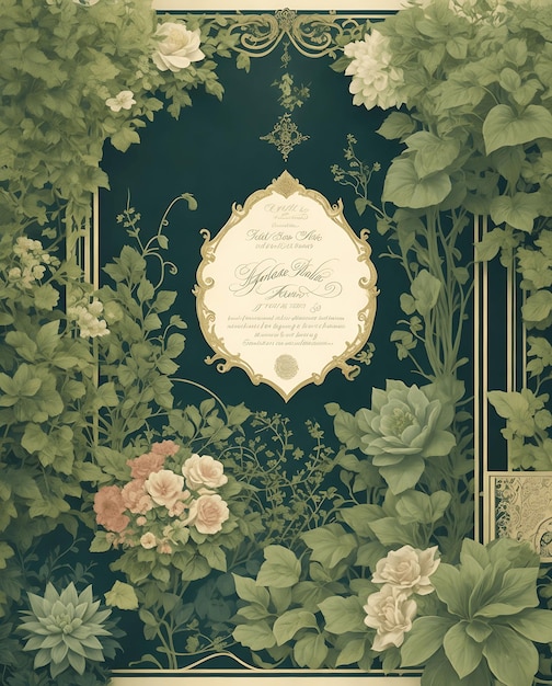 Invitation with Green Flowers