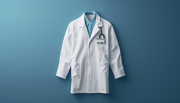 Photo an invitation with a minimalist 3d rendering of a doctors white coat and badge