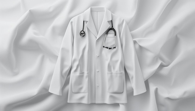 Photo an invitation with a minimalist 3d rendering of a doctors white coat and badge