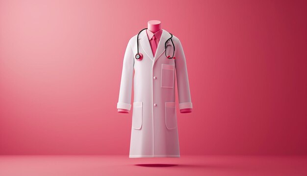 an invitation with a minimalist 3D rendering of a doctors white coat and badge