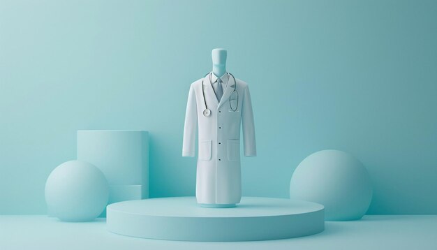 Photo an invitation with a minimalist 3d rendering of a doctors white coat and badge