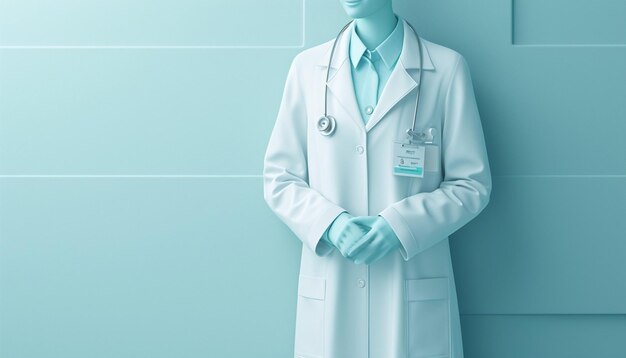 Photo an invitation with a minimalist 3d rendering of a doctors white coat and badge