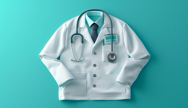 an invitation with a minimalist 3D rendering of a doctors white coat and badge